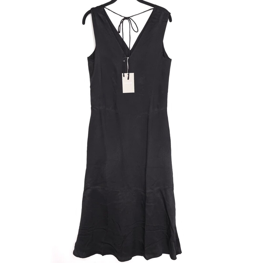 EVERLANE New Satin V-‎ Neck Maxi Dress Black Sleeveless Beach Casual Classic XS